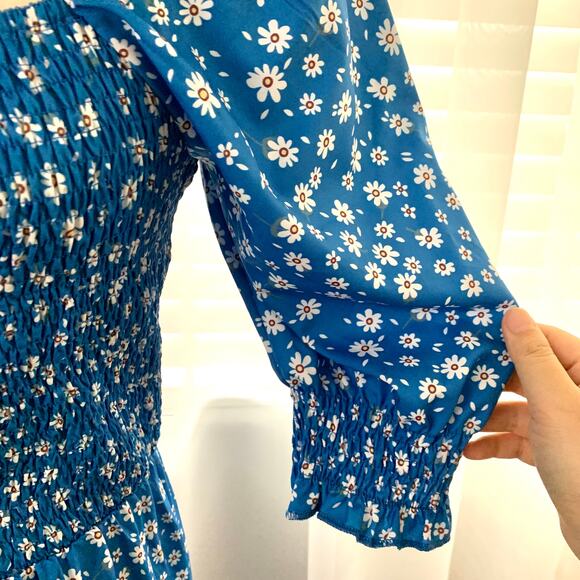 Cider Floral Smocked Short Sleeve Maxi Dress in Blue - Picture 6 of 9